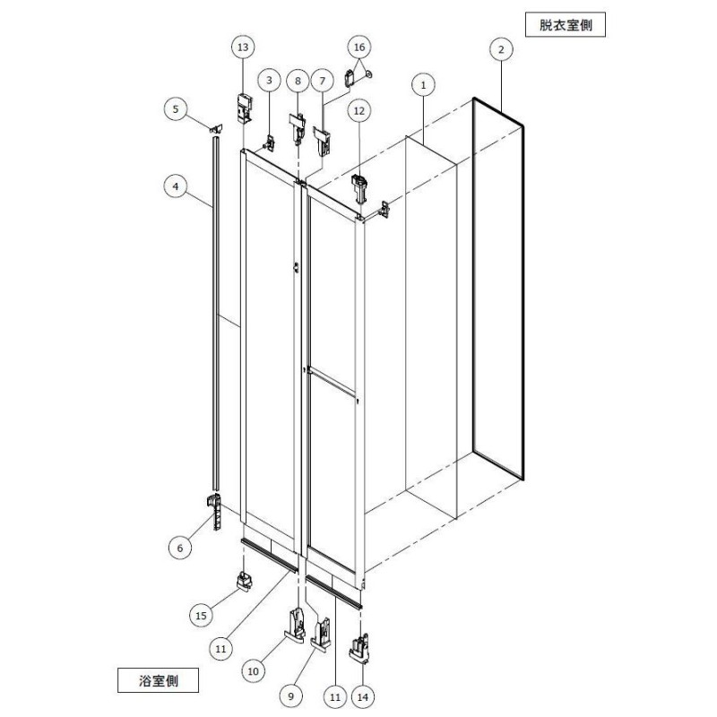 BF浴室3枚引戸(引き戸) 枠付 バーハンドルタイプ 樹脂パネル 16-20 W1612H2000 LIXIL リクシル アルミサッシ - 3