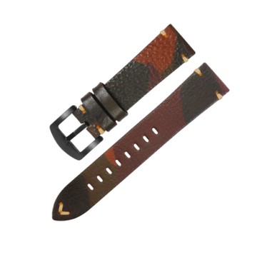 Watchband / 各品牌通用 復刻迷彩 舒適百搭 真皮錶帶 深棕色