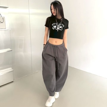 【AMERO】男裝 女裝 彎刀闊腿棉褲 鬆緊褲頭 情侶裝