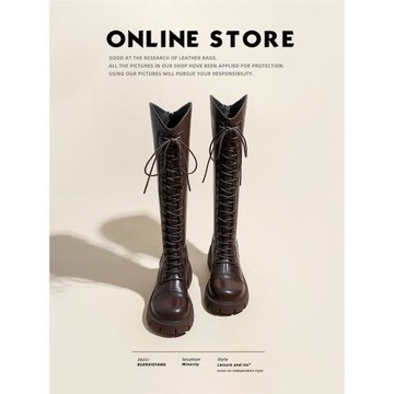 不二鞋坊長筒靴女秋冬加絨顯瘦粗跟厚底大筒圍加寬V口長靴騎士靴