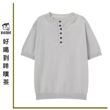 老錢風輕熟領口卷邊設計針織短袖T恤2026夏季休閒體恤男裝衣服