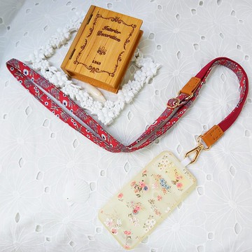 三合一多功能紅色韓國棉布手機斜背繩/斜背帶/背繩/掛繩