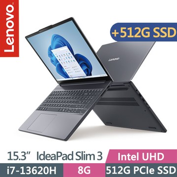 Lenovo IdeaPad Slim 3 83K100BJTW 月光灰(i7-13620H/8G/512G+512G/15.3吋WUXGA/W11)特仕