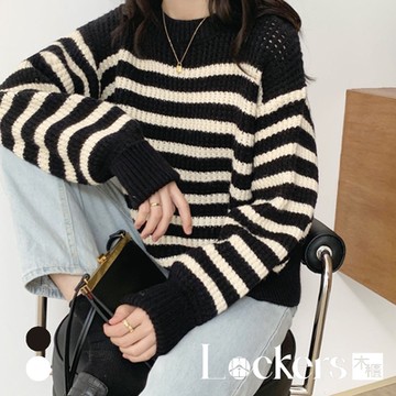 【Lockers 木櫃】秋季慵懶條紋針織毛衣 L111092606