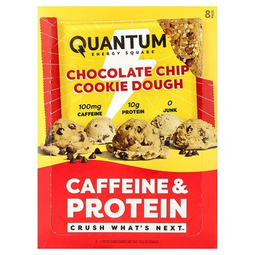 Quantum Energy Square, 咖啡萃取和蛋白棒，巧克力碎曲奇面團，8 條，1.69 盎司（48 克）每條