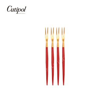 Cutipol 葡萄牙 GOA 系列-紅金霧面不銹鋼-11.5cm水果小叉(四入組) 水果叉 迷你叉 蛋糕叉 小叉子 叉子