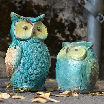 美式鄉村復古粗陶陶瓷貓頭鷹桌面隔板裝飾擺件家居飾品客廳工藝品1入