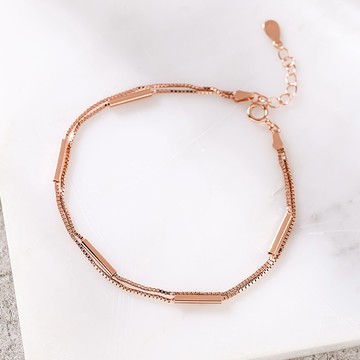 [RS自訂]默契平行線簡約長棍925純銀雙層手鍊【VRS185】-玫瑰金