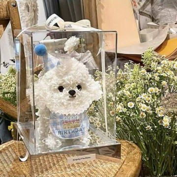 HANACO 成品永生花小狗擺件  擺件禮盒 節日送女友/送閨蜜/告白情人節/生日禮物 馬爾濟斯小狗擺件