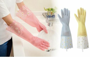 日本 花花長款家事手套 可滑手機 總長40cm 防滑 洗碗 廚房 園藝 清潔＊夏日微風＊