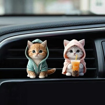 ⚡臺灣24H⚡新款可愛貓咪汽車出風口香水 亞克力小貓 車載裝飾品 車內香薰擺件 CFTH