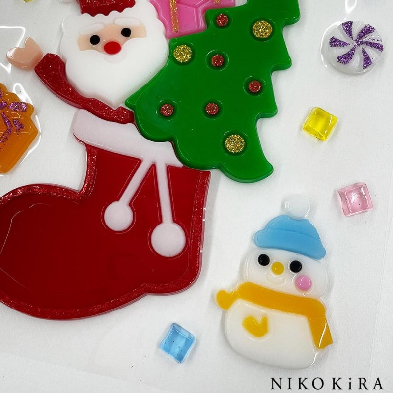 ガラス細工　クリスマス　ツリー　サンタ　ブーツ　雪だるま　まとめ売り クリスマスガラス細工｜ソリ引きサンタツリーセット｜フォー