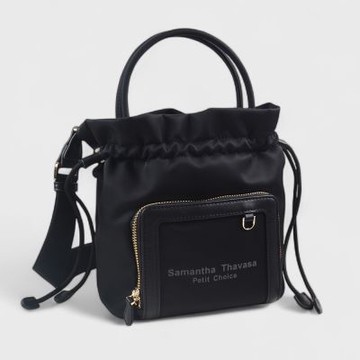Samantha Thavasa Petit Choice 休閒輕尼龍抽繩手提/斜背兩用包-黑色(日本人氣品牌)