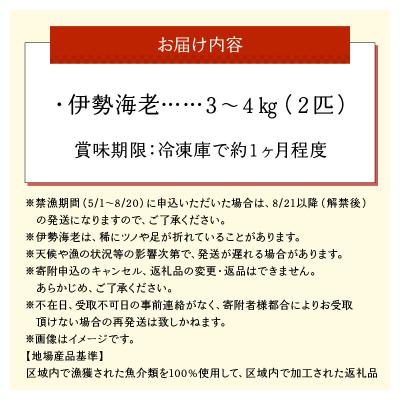 ふるさと納税 和泊町 沖永良部島直送!素潜り漁師オススメの特大冷凍伊勢海老 約3〜4キロ(2匹)