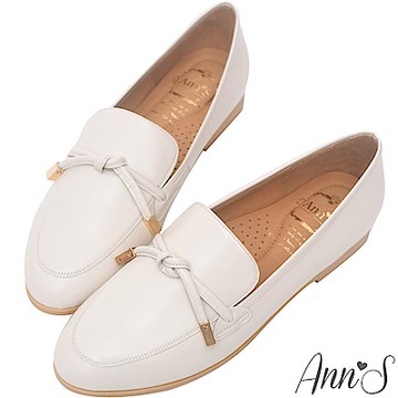 Ann’S知性文藝-雙結柔軟綿羊皮樂福平底鞋-米(版型偏大)