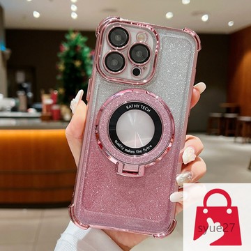 漸變電鍍 四角氣囊防摔保護殼 閃粉磁吸支架 適用iPhone 15Plus 11 12 13 14Promax 手機殼