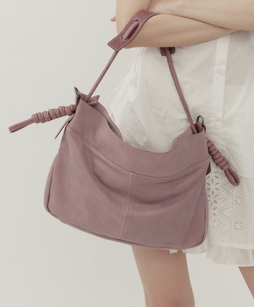 綁結設計寬廓型結構真皮手提肩斜背3用托特包 藕粉色