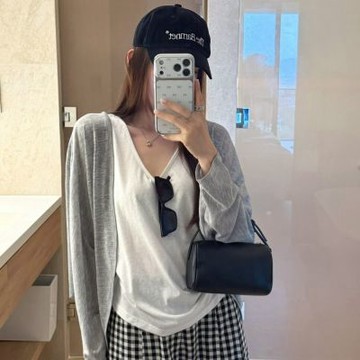 La Belleza百搭寬鬆慵懶風顯瘦背心+長版外套開釦棉質外套兩件式