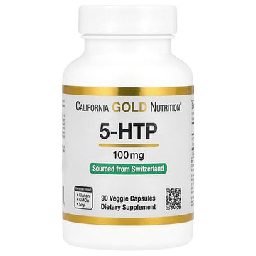 California Gold Nutrition, 5-羥色胺，情緒幫助，瑞士單葉迦納籽提取物，100 毫克，90 粒素食膠囊