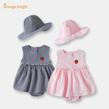 嬰兒裙子女寶寶純棉洋氣格子包屁裙1歲3-6個月小女孩滿月周歲衣服