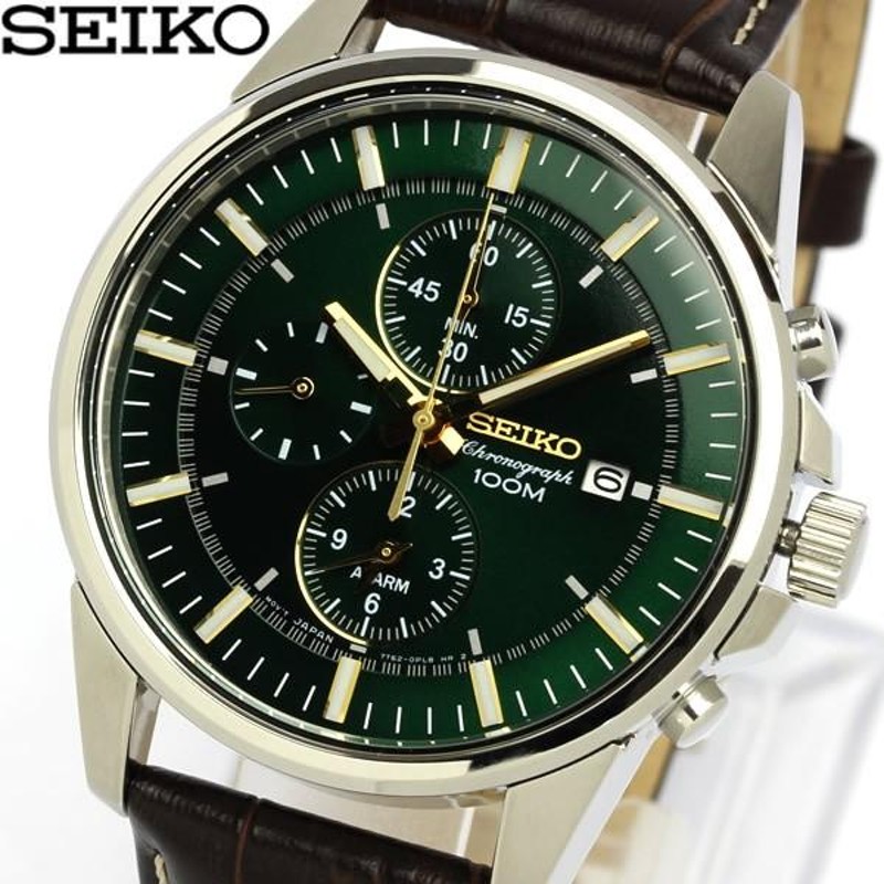 セイコー SEIKO 腕時計 海外モデル クロノグラフ 10気圧防水 メンズ グリーン SNAF09P1 | LINEショッピング