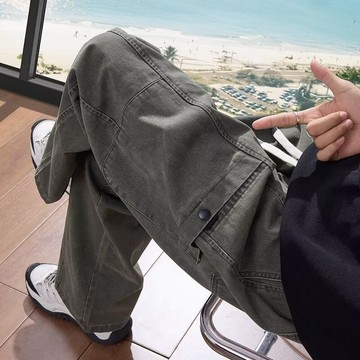 大口袋工裝褲 美式復古工裝褲子男 潮牌寬松美式春夏季新款百搭寬松休閒褲 直筒褲 運動透氣工裝褲男 工作褲男女大尺碼休閒褲