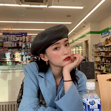 爬爬家/pu皮包邊純色毛呢貝雷帽子女秋冬港風時尚平頂百搭畫家帽1入