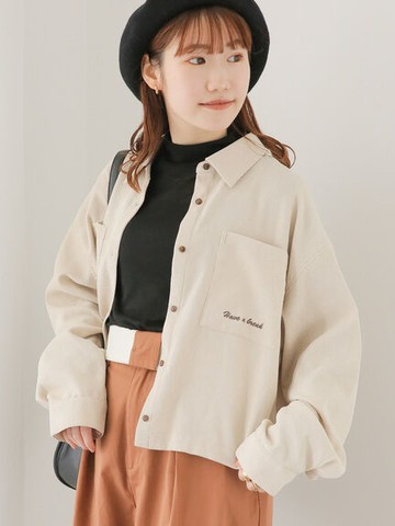 標語刺繡雙口袋羅紋長袖襯衫(FF34L0A0680) - ehka sopo