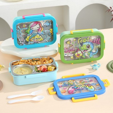 學生卡通304不鏽鋼分格飯盒帶蓋 便攜卡扣打包午餐便當盒水果餐盒