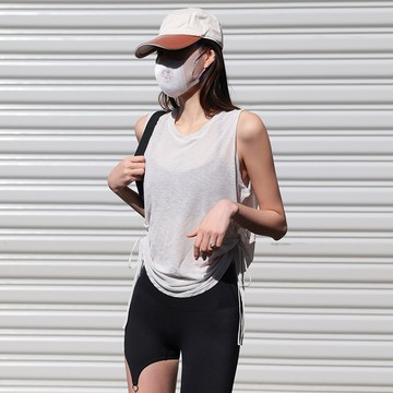 ola yoga 無袖抽繩跑步運動背心夏季薄款寬鬆速幹遮肉罩衫瑜伽健身上衣 瑜伽服 運動衣 健身服 背心 無袖 短袖