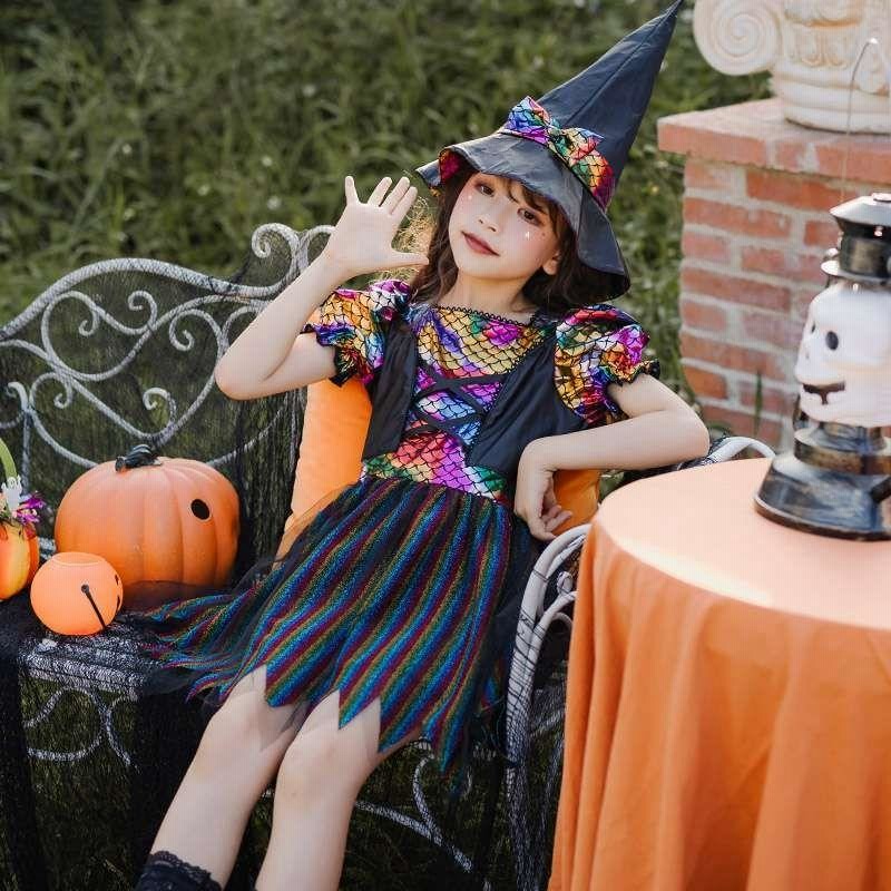 ハロウィン コスプレ 子供 魔女 マント ブルー 帽子 2点セット 仮装 衣装 通販