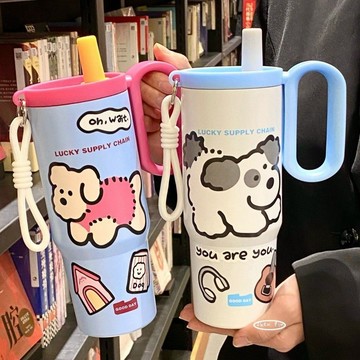 台灣熱賣車載冰霸杯女生ins高顔值大容量手柄杯子316不銹鋼便攜吸管保溫杯0501 W80Q