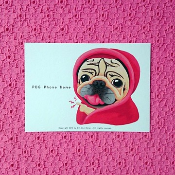PUG Phone Home 巴哥明信片