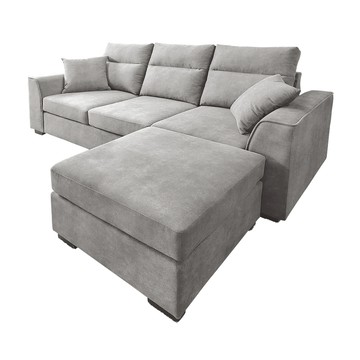 【Hampton 漢汀堡】湯瑪斯三人沙發含腳凳-布面-多色可選(L型沙發/3人座/布面/含腳凳/布石頭灰