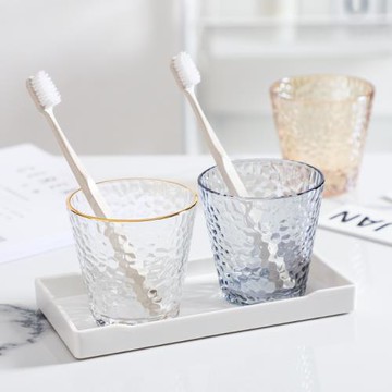 歐式ins風描金錘紋杯酒店賓館漱口杯輕奢玻璃水杯北歐刷牙洗漱杯