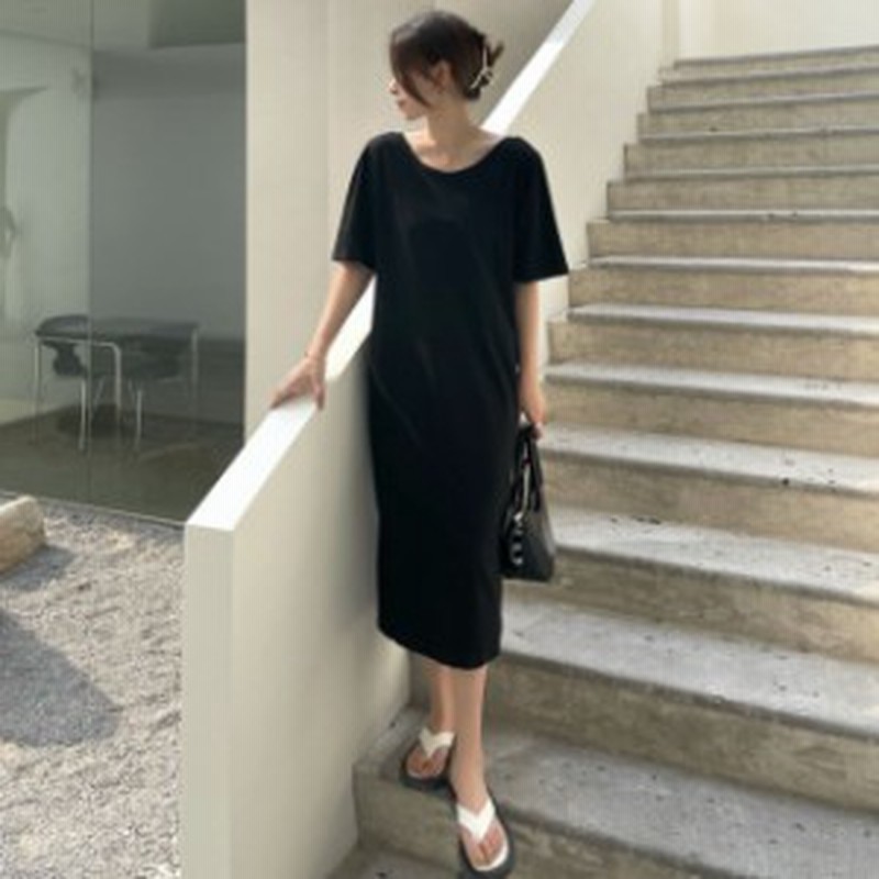 ワンピース 夏ワンピ ロング丈 シャツワンピース レディース 半袖 無地 トレンド ゆったり スリット おしゃれ フェミニン 大人 通販 Lineポイント最大get Lineショッピング