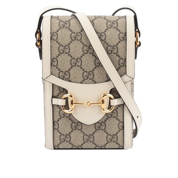 GUCCI Horsebit 1955 GG Supreme帆布手機斜背包(白色) 625615 92TCG 9761