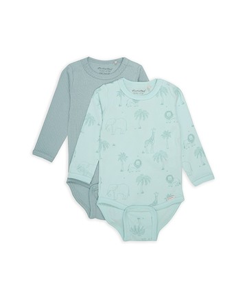 有機棉長袖包屁衣2件組(海洋綠)74cm