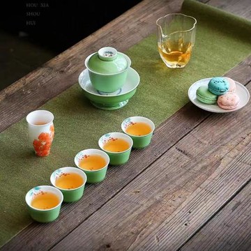 釉下彩多款顏色功夫茶具套裝茶道家用陶瓷手繪蓋碗輕奢高檔禮盒裝