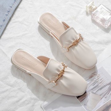 包頭半拖鞋女2025年春夏季新款網紅懶人無后跟外穿中跟半托單鞋女