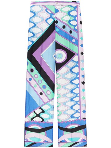 PUCCI - Vivara-print silk trousers - women - Silk - M - Blue