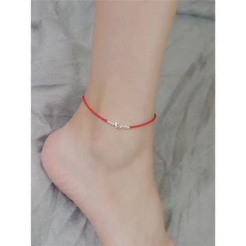 S999純銀轉運珠銅錢紅繩腳鏈女五帝錢本命年保平安紅繩手鏈手繩男