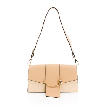 Strathberry Mini微笑金屬釦飾翻蓋包(米/沙/附雙背帶)