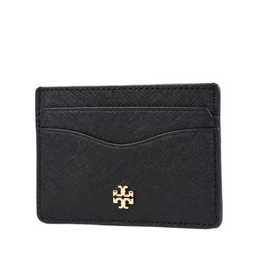 TORY BURCH 金字LOGO防刮皮革名片夾-黑色