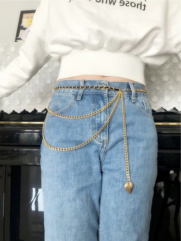 金屬鏈子腰帶女裝飾西裝襯衫愛心多層裙子腰鏈高級感牛仔褲鏈條