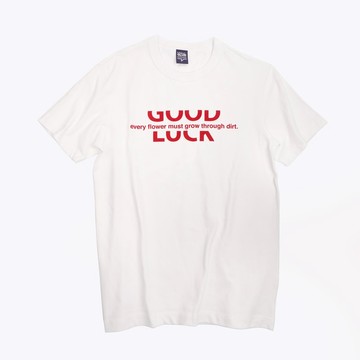 勵志 GOOD LUCK 柔軟刷毛無縫白TEE-紅字