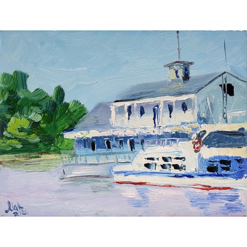 海灣油畫碼頭原創藝術船牆藝術海景畫