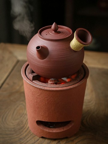 小型紅泥電陶爐煮茶壺側把燒水壺炭爐煮茶器泡茶壺個性功夫茶具