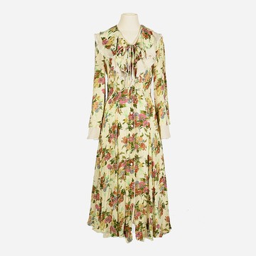 【蛋植物古著】花圖萬宇荷葉翻領印花古著洋裝