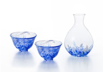 津輕 日製手作 玻璃清酒壺清酒杯禮盒組│藍海